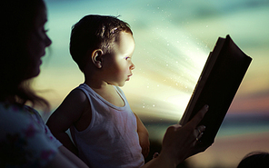 Mom reading for her little son