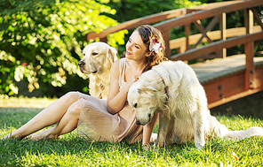 Attractive lady with two dogs