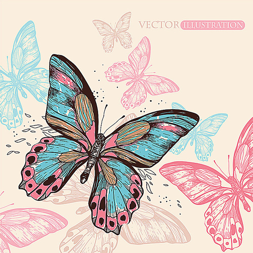 vector illustration of colorful flying butterflies