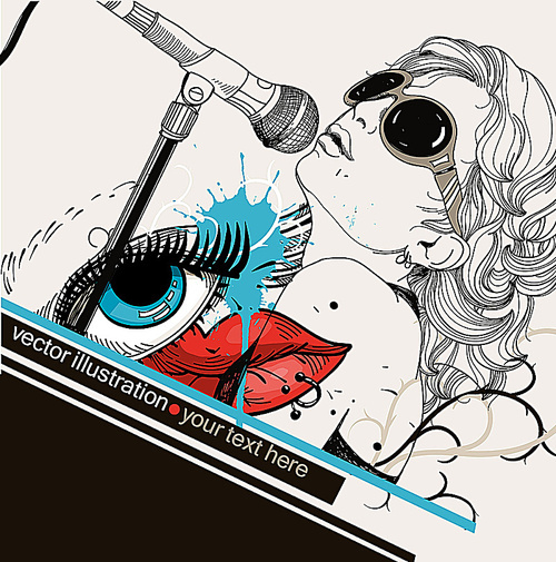 vector illustration of a singer |abstract lips and blue eye