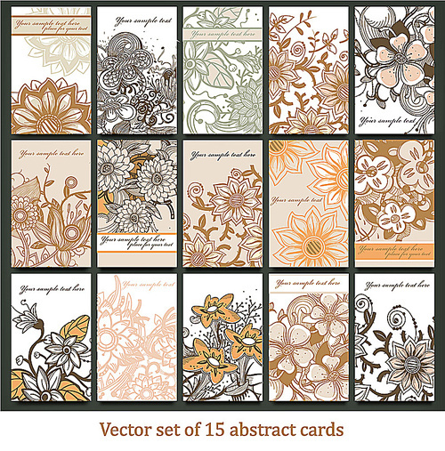 vector collection of 15  hand drawn floral cards