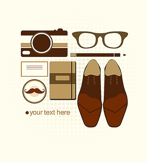 vector retro set of old-fashioned shoes|glasses |stationery and a camera