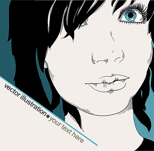 vector illustration of a pretty young girl with blue eyes