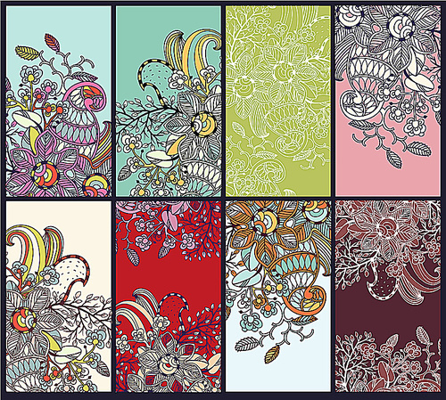 vector set of colorful floral cards