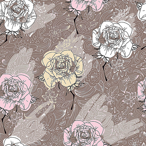 vector seamless floral pattern with blooming roses on a beige background