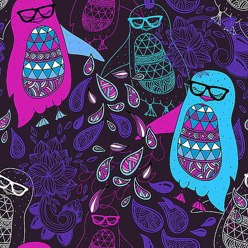 vector l seamless pattern with colorful penguins
