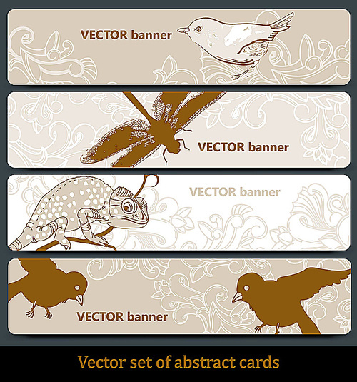 vector set of  hand-drawn banners with birds and animals