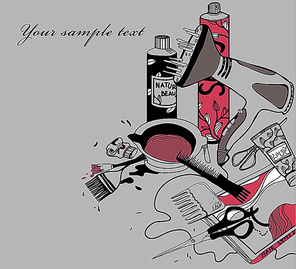 vector illustration of   hand drawn cosmetics|make up and other accessories for beauty and body care