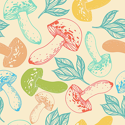 vector  seamless pattern with colorful mushrooms