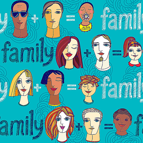 vector seamless pattern with different kinds of modern families