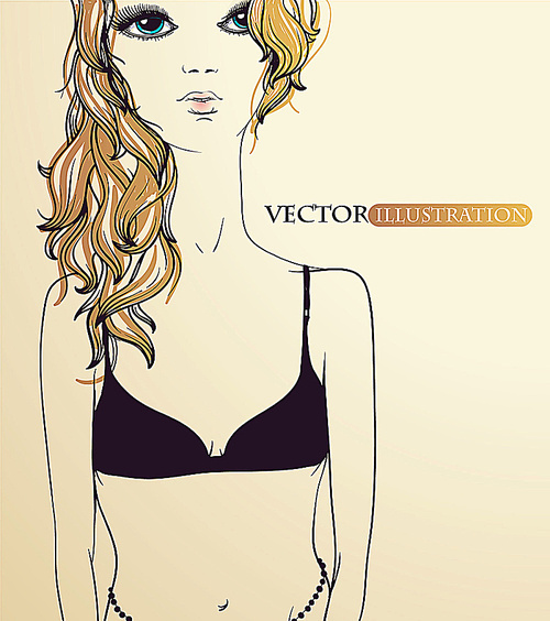 vector illustration of a young girl in a black underwear