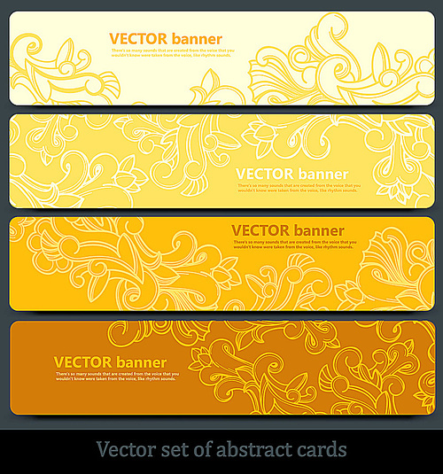 vector set of bright yellow banners with abstract floral pattern