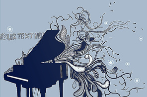 vector illustration of a grund piano with abstract plants