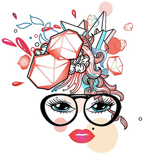 vector illustration of a woman in fashion glasses with an  abstract haircut