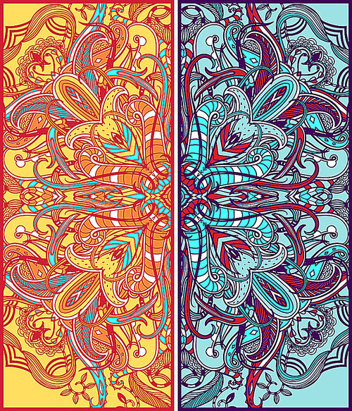 two abstract cards  with  colorful orient ornaments