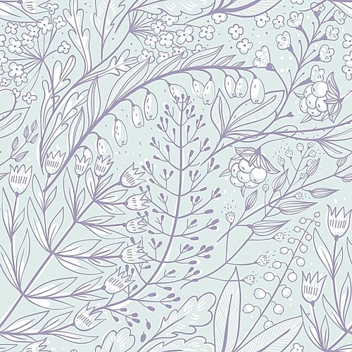 vector floral seamless pattern with herbs and berries