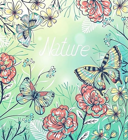 vector floral background with roses and butterflies. eps10
