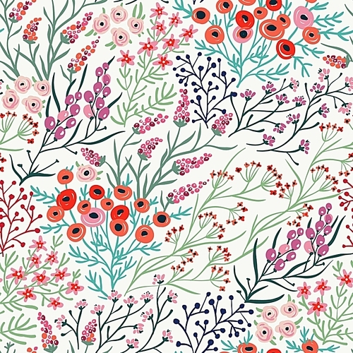 vector floral seamless pattern with colored wild flowers and plants