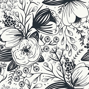 vector floral seamless pattern with hand drawn vintage roses