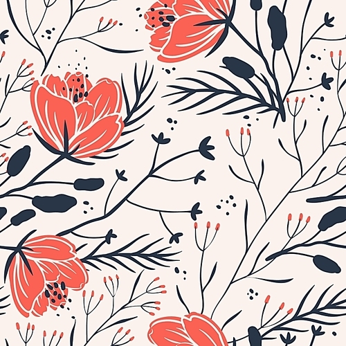 vector floral seamless pattern with red poppies
