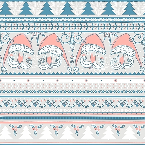 Christmas vector seamless pattern with Santa and folk elements