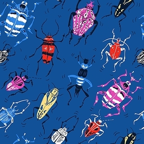vector seamless pattern with abstract colored insects