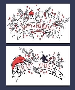 Vector hand drawn Christmas cards
