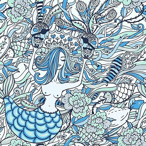 vector seamless pattern with a beautiful mermaid