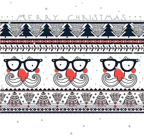 Vector Christmas card with  hipster Santa and  abstract Christmas trees