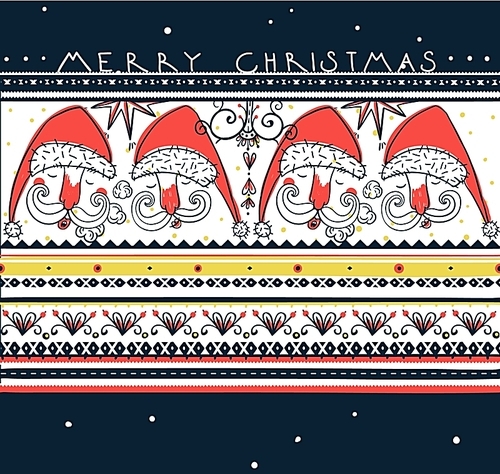 vector Christmas card with Santa and folk ornaments