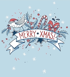 Vector Christmas illustration with  hand drawn holiday items
