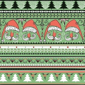 Christmas vector seamless pattern with Santa and folk ornaments