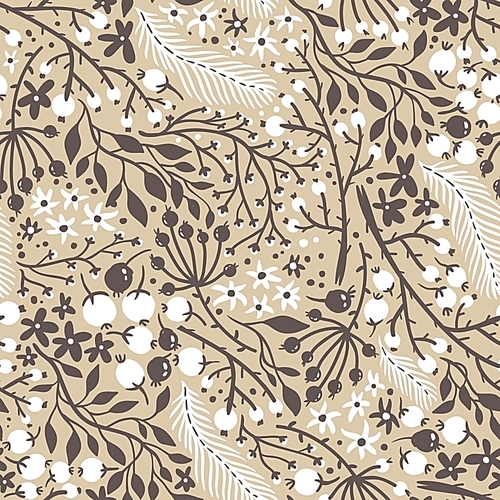 vector floral seamless pattern with berries|plants and feathers