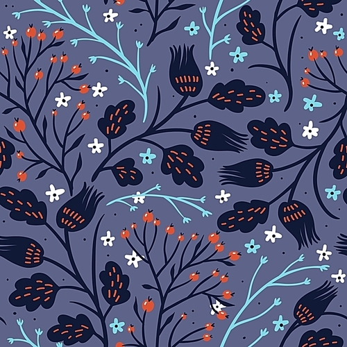 vector floral seamless pattern with abstract folk plants
