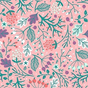 vector floral seamless pattern with fantasy pastel plants
