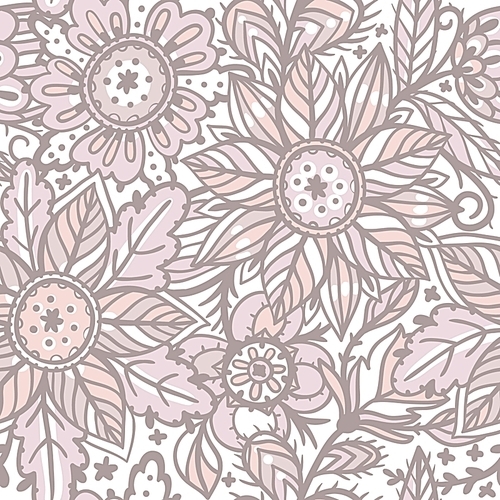 vector floral seamless pattern with abstract hand drawn flowers