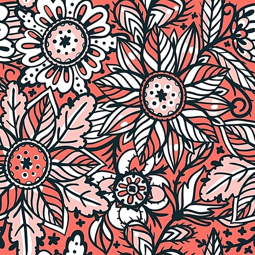 vector floral seamless pattern with sketchy abstract blooms