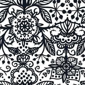 vector floral seamless pattern with folk ornaments