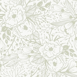 vector floral seamless pattern with hand drawn vintage  blooms