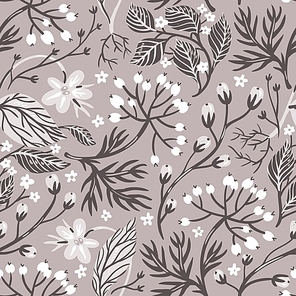 vector floral seamless pattern with hand drawn berries|flowers and leaves