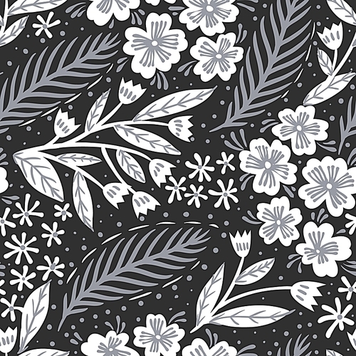 vector monochrome floral seamless pattern