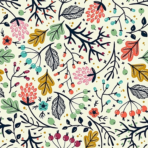 vector floral seamless pattern with colored leaves and berries