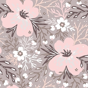 vector floral seamless pattern with pastel blooms