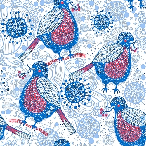 vector seamless pattern with funny birds
