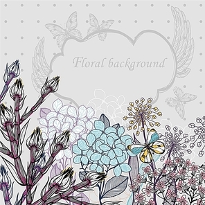 vector floral illustration of colored blooming flowers and plants