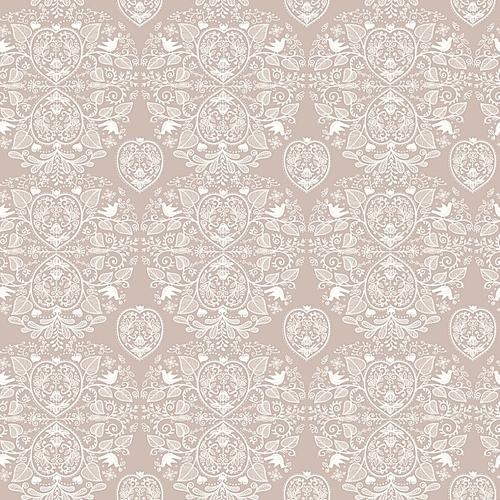 vector  seamless pattern with floral hearts on a beige background