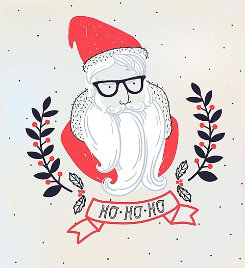 vector Christmas illustration of hipster Santa Claus and an abstract garland