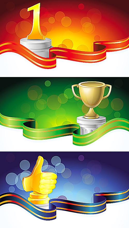 vector set with winner banners - with golden prizes