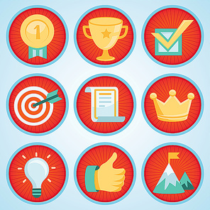 Vector set with achievement and awards badges for social community