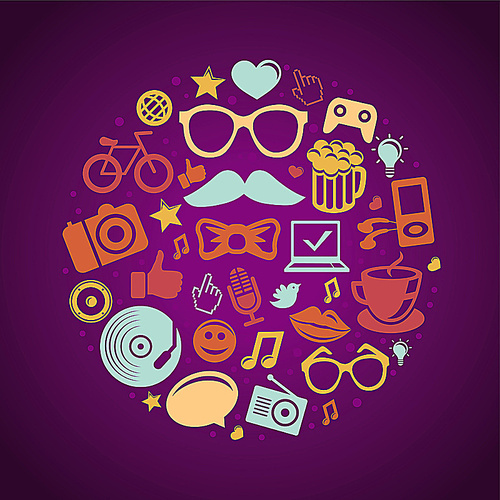 Vector round concept with trendy hipster icons and signs